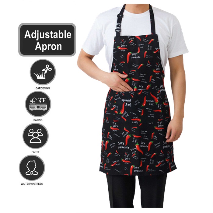 Buy Adjustable Kitchen Bib Apron Stripe With Pockets Unisex Chef Apron ...