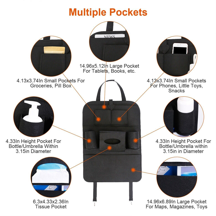 Car Seat Back Multi Pocket Storage Bag Tidy Organiser Felt Travel