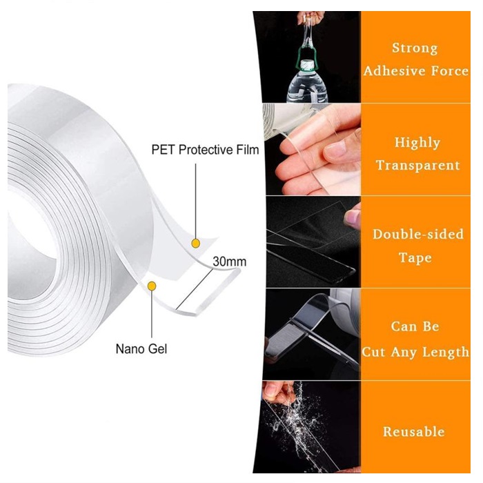 Buy Adhesive Tape Double Sided Traceless Washable Reusable Anti Slip Multifunctional  Removable 2mm thickness/纳米双面贴防滑胶强力透明贴, car accessories, pet, electrical, cosmetics