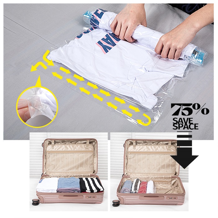 1/2/5Pcs Vacuum Bag Travel Space Saving Roll up Compression